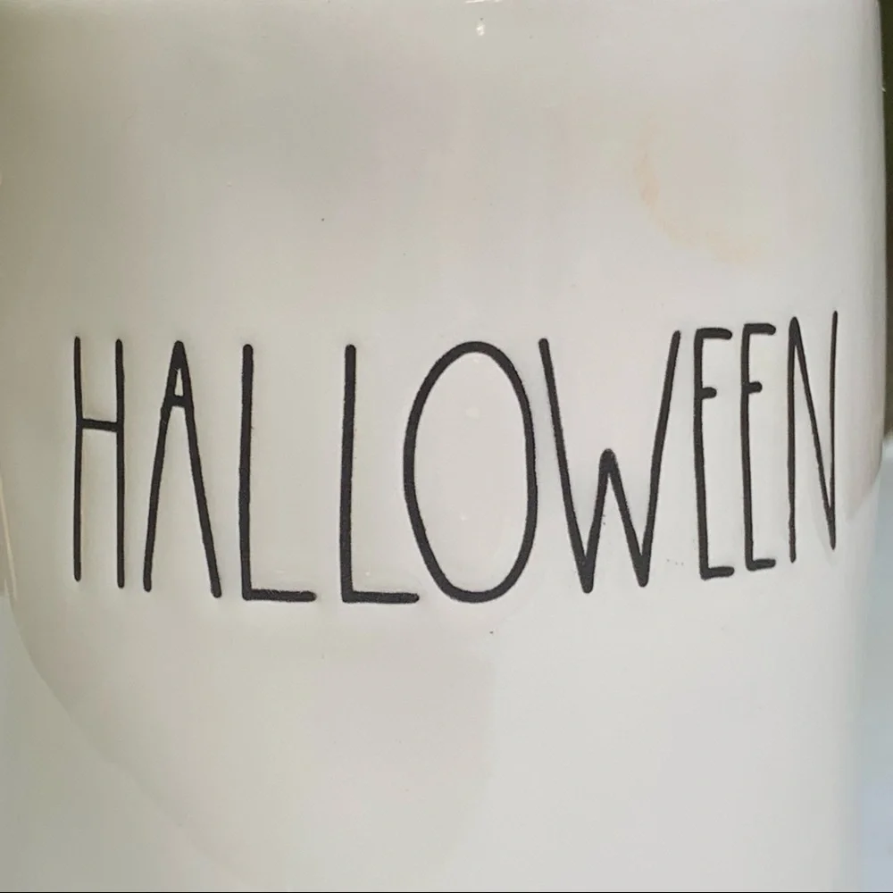 Rae Dunn HAPPY HALLOWEEN Mug Double Sided White Orange Interior NWT 2017 OG - Picture 7 of 14